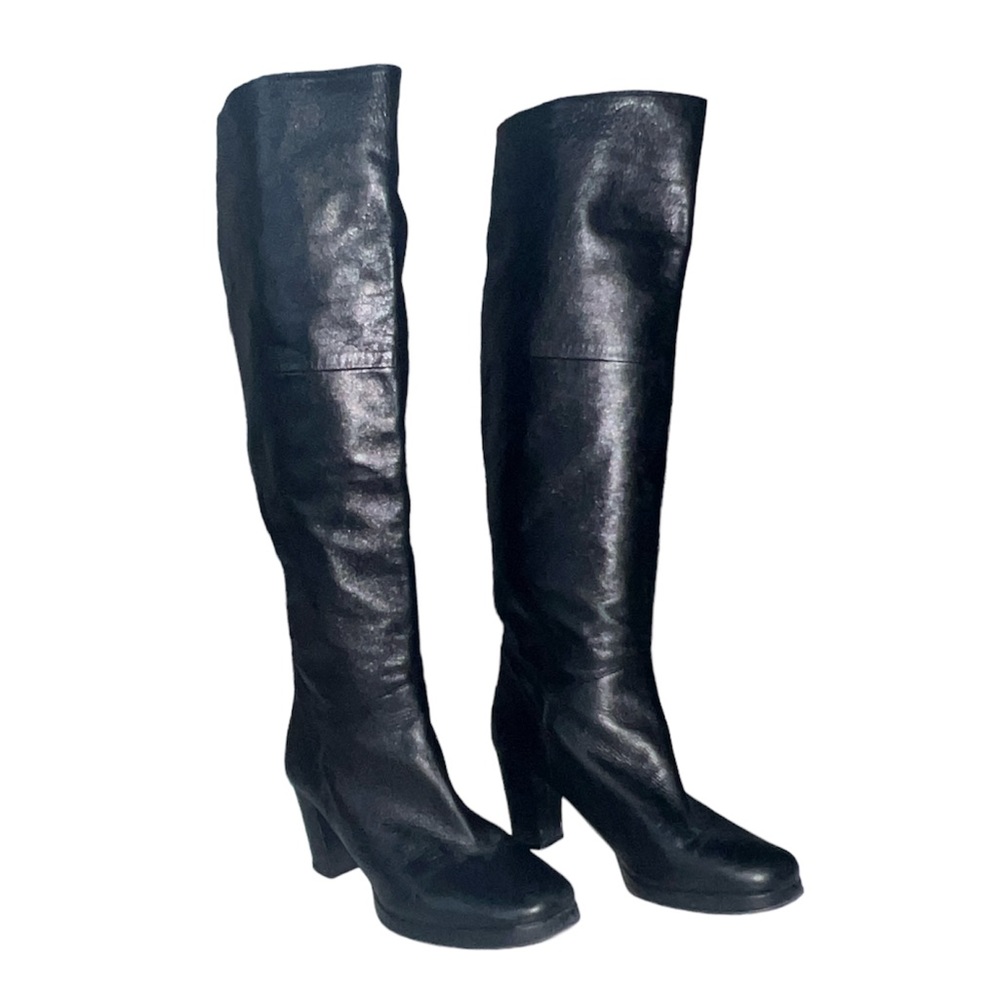 Taryn Rose Black Leather Knee High Heel Leather Boots EU Size 38 1/2